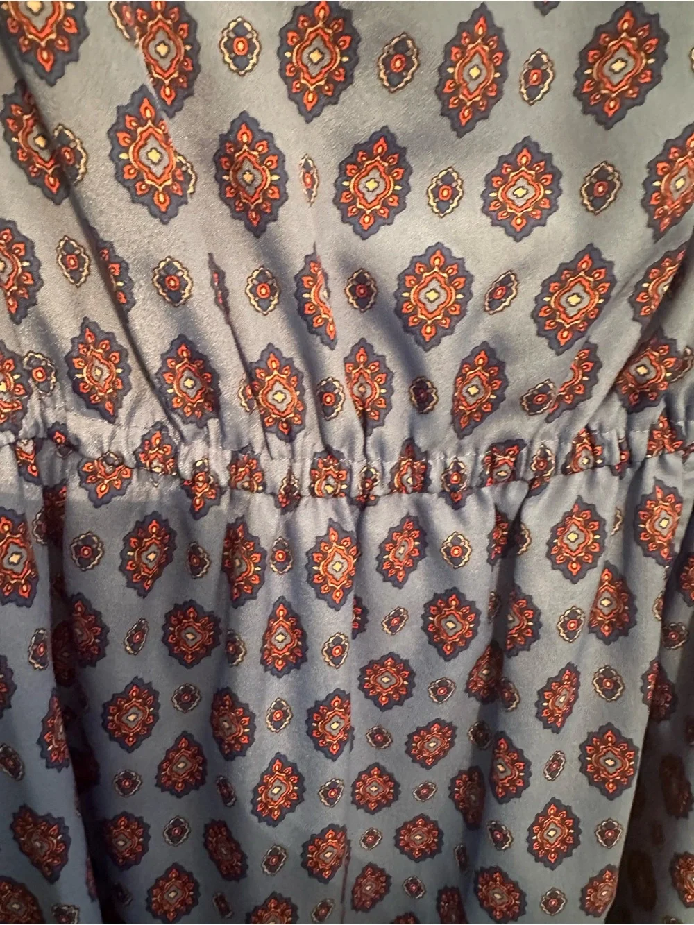 J Crew Blue Printed Long-Sleeve Elastic-Waist Dress size 4